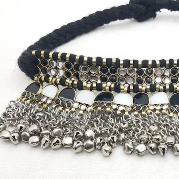 Turkmen Handmade Choker With Black and White Stones, Tribal Ethnic Choker - Picture 3 of 6
